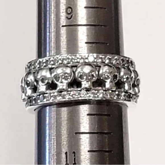 UNISEX King Baby, Queen Baby .925 Sterling silver Skull triple band Pave CZ ring - Picture 4 of 6